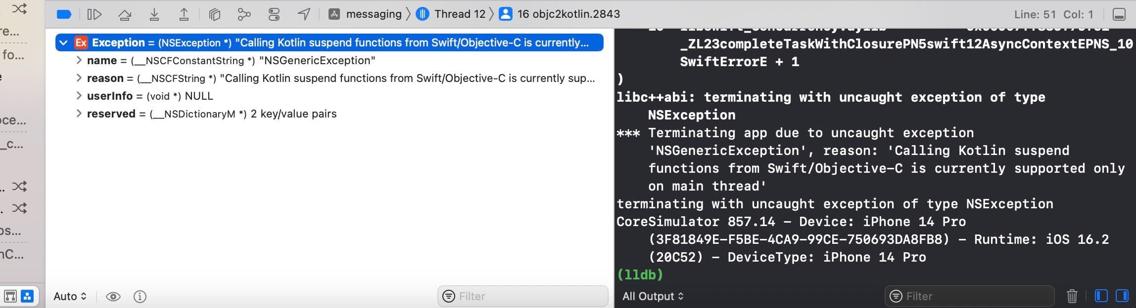 I get an error when I use a suspend function on Ios I ve tri kotlinlang